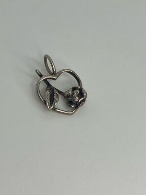Vtg 925 Sterling Silver Open Heart Rose Flower Floral Mini Pendant